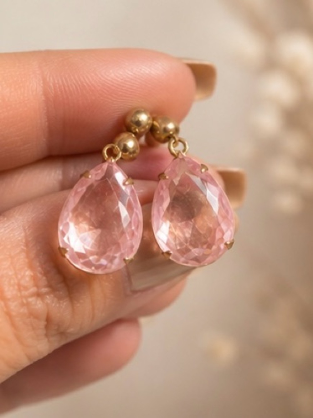 Blush Pink Teardrop Earrings Gold Dainty Feminine Jewelry Gift
